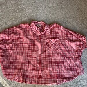 Womens pink and red Plaid Button-Up Shirt